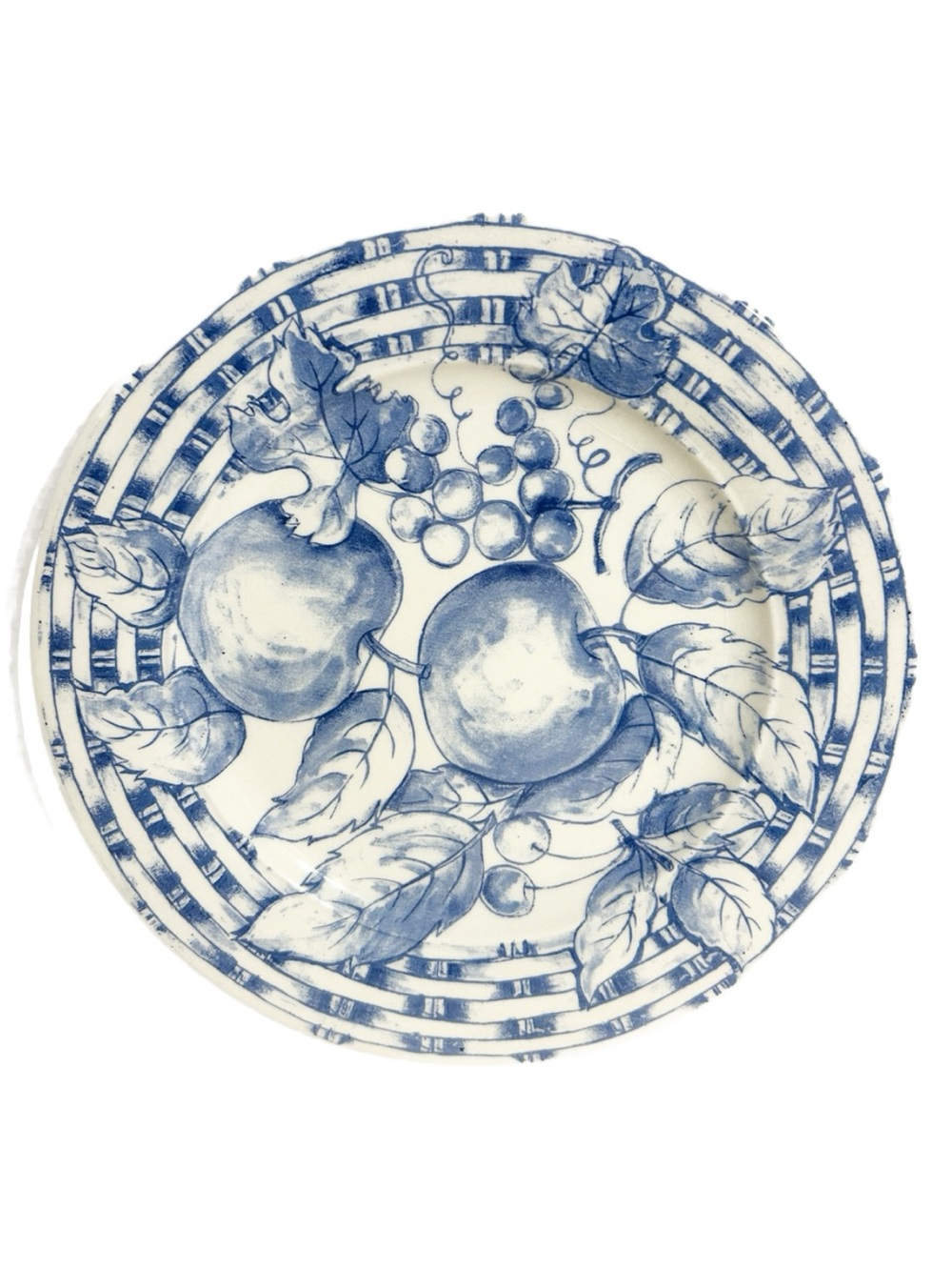 Vintage Pier 1 Imports Handcrafted Italian Blue & White Fruit Basketweave Plate